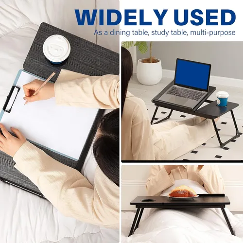 Vista 8 de Mesa para Laptop para Cama y Sofá, Mesa de Cama Plegable Ajustable con Portavasos, Bandeja para Servir Desayuno, Soporte de Mesa Portátil