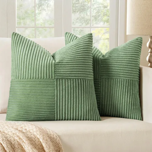 Vista 30 de MIULEE - Juego de 2 fundas de pana suave para cojines, diseño bohemio con parches texturizados unicolor, almohadones decorativos para sala de estar