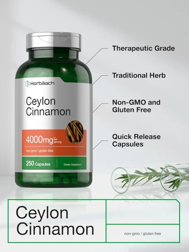 Vista 4 de Horbäach Cápsulas de canela de Ceilán, 250 unidades, sin OMG, sin gluten