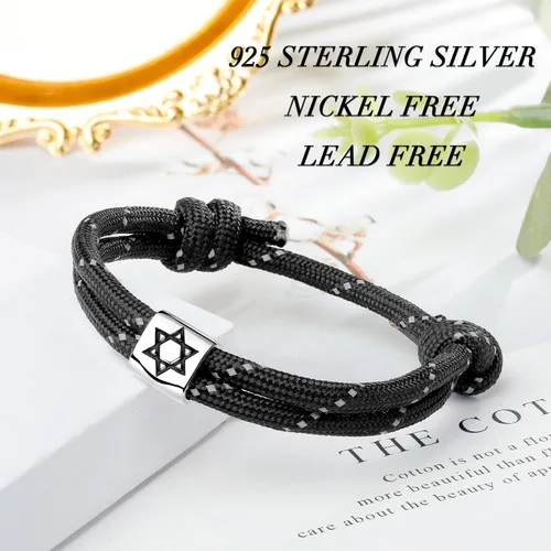 Vista 2 de J.Endéar Pulsera náutica con diseño de estrella de David, hecha a mano con cuerda de paracaídas de plata de ley 925, pulsera de protección