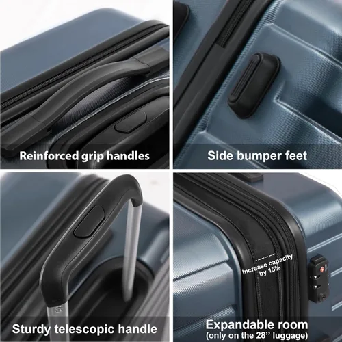 Vista 4 de COOLIFE Maleta extensible para equipaje PC ABS TSA Lock Spinner Llevar en juegos de 3 piezas, Azul, moldeado