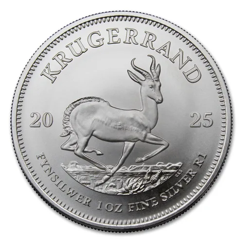 Vista 3 de 2025-1 oz South African Silver Krugerrand Coin Brilliant Uncirculated with Certificate of Authenticity 1 Rand Seller BU