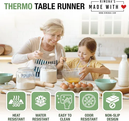 Vista 2 de RIMONA'S Camino de mesa resistente al calor, impermeable, protector de mesa, salvamanteles a prueba de calor 350F para platos calientes y ollas