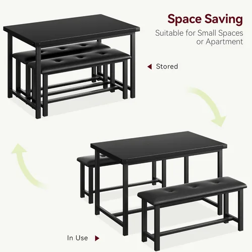 Vista 7 de IDEALHOUSE Juego de mesa de comedor para 4, mesa de cocina con banco tapizado, juego de mesa de comedor rectangular de 3 piezas con 2 bancos
