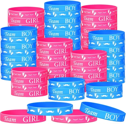 60 Piezas Pulseras de Revelación de Género, Pulseras de Silicona Team Boy y Pulseras de Goma Team Girl para Ideas de Revelación de Género,