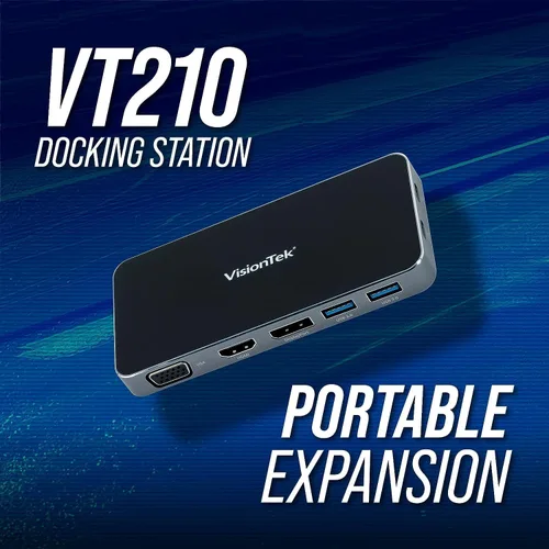 Vista 2 de VisionTek VT210 - Estación de acoplamiento USB-C de doble pantalla con paso de alimentación - DP, HDMI, VGA, 2X USB-A, 1 USB-C para Windows, Mac
