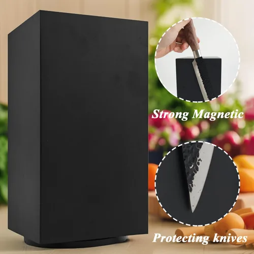 Vista 3 de Uniharpa Bloque magnético negro para cuchillos sin cuchillos, soporte magnético giratorio de 360°, soporte de cuchillo de gran capacidad