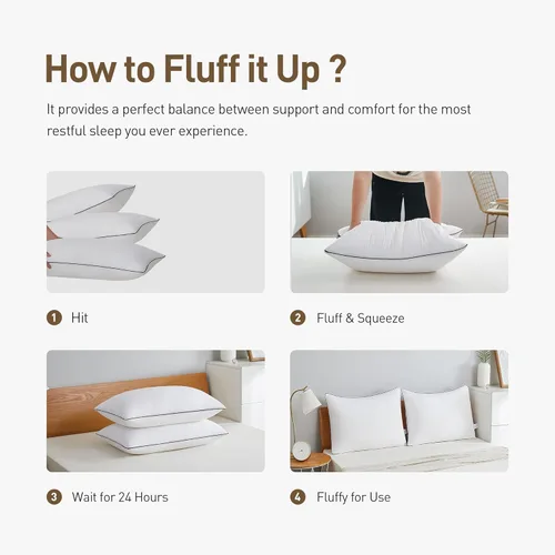 Vista 6 de Acanva Juego de 4 almohadas refrescantes para dormir, relleno suave de plumón 3D de alta calidad para dormir de espalda, estómago o de lado