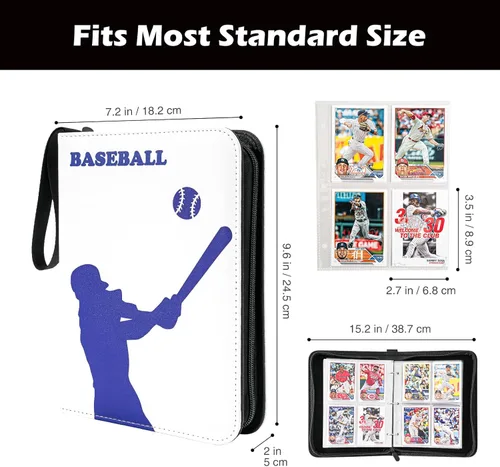 Vista 3 de ProCase Carpeta de tarjetas de béisbol de 4 bolsillos para 440 tarjetas, álbum de tarjetas comerciales deportivas con 55 fundas para tarjetero Azul
