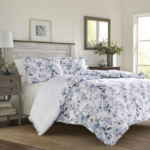 Vista 3 de Laura Ashley Home - Juego de funda de edredón tamaño individual, ropa de cama reversible de algodón con funda a juego, decoración ligera del hogar