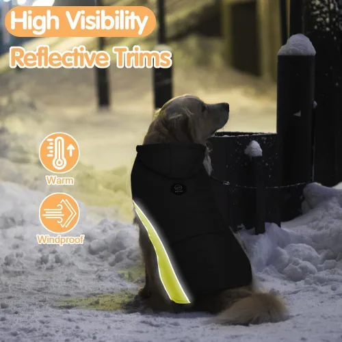 Vista 2 de EMUST Abrigos de invierno para perros - Chaquetas a prueba de viento con capucha para perros pequeños, ropa para cachorros para clima frío - S/Negro