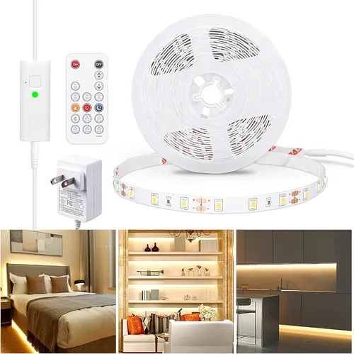Vista 11 de WOBANE Tira de luces LED, tira de luz con sensor de movimiento con control remoto y adaptador, luz nocturna, función regulable, cinta de iluminación