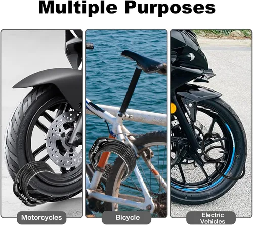 Vista 7 de Cable de bloqueo de bicicleta, accesorios de bicicleta, cerraduras de bicicleta antirrobo, cerradura de cable de combinación para equipos al aire