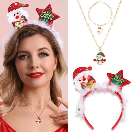 Diademas de Navidad iluminadas, diadema roja de Papá Noel, Xmax, accesorios para el cabello para mujeres y niñas (3 en 1)
