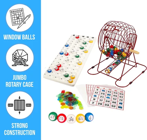 Vista 3 de Regal Bingo - Juego de Bingo Profesional con Jaula de Rueda de 11 Pulgadas, 75 Bolas de Bingo, Tablero Maestro, 18 Tarjetas de Bingo y 25 Tarjetas