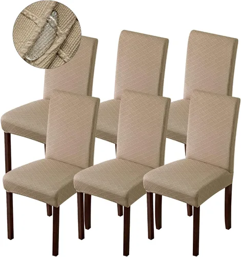 Vista 32 de Genina Fundas impermeables para sillas de comedor, fundas para sillas Parsons de cocina, fundas para sillas Parsons (beige, 2 piezas)