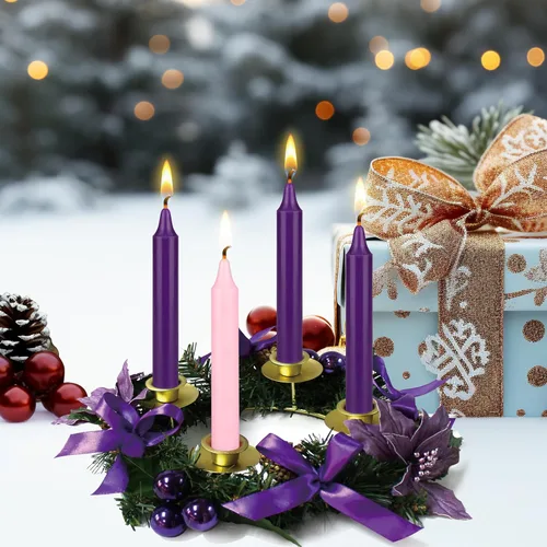 Vista 5 de Mega Candles Juego de 4 velas de Adviento de Navidad sin perfume, vertidas a mano, velas cónicas de cera prémium de 5 x 3/4 pulgadas, vacaciones