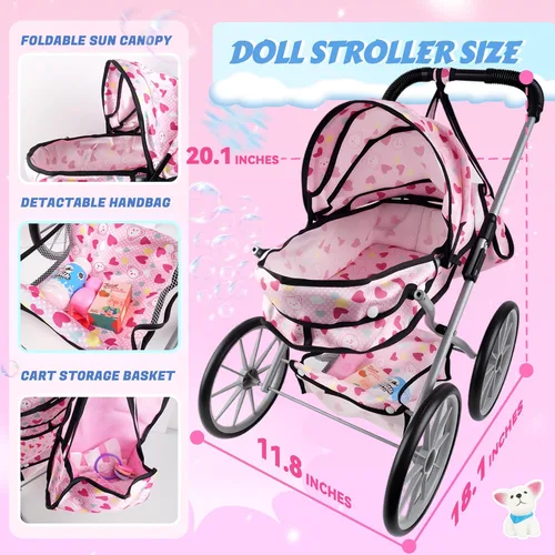 Vista 4 de SMILESSKIDDO - Juego de juguete de cochecito de muñeca bebé - Muñecas blandas de 12 pulgadas con accesorios, silla de comedor, ropa para muñecas