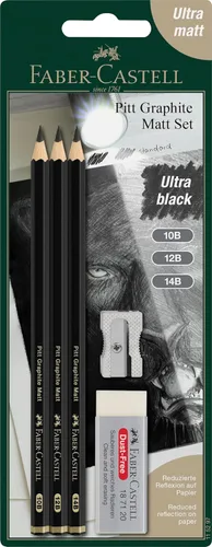 Faber-Castell 3 Lápices de Grafito Mate Pitt en Lata - 10B, 12B, 14B - Lápices de Grafito Negro Mate