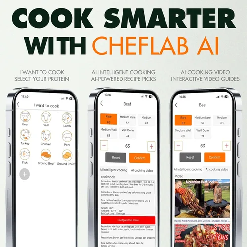 Vista 2 de Termómetro de carne AI inalámbrico, 500 pies de largo alcance, termómetro digital inteligente Bluetooth para barbacoa, ahumador, horno, cocina