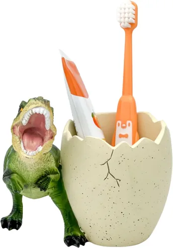Vista 2 de FlidRunest Soportes para Cepillo de Dientes de Dinosaurio para Niños para Baños - Lindo Soporte para Cepillo de Dientes Dino - Fácil de Limpiar Verde