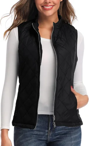 Vista 3 de Valphsio Chaleco para mujer con cuello alto, sin mangas, ligero, acolchado, con cremallera cálida y bolsillos