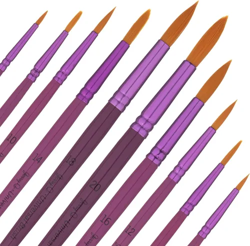 Vista 4 de Juego de pinceles universales Taklon de oro para acuarela, acrílico, aceite, témpera. mangos cortos de madera JQ202