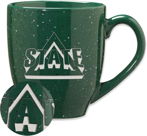 Vista 449 de Rico Industries NCAA Saint Joseph's (PA) Hawks Logo Principal Color Marrón 16 oz Logotipo del Equipo de Color Láser Grabado en Cerámica Moteada Taza