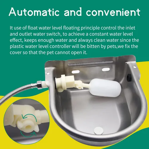 Vista 8 de Cuenco automático para beber, dispensador de agua de ganado de granja de acero inoxidable con orificio de drenaje y válvula de flotador