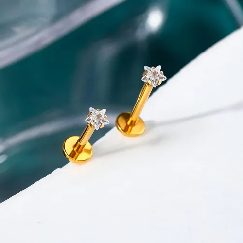 Vista 5 de COCHARM Aretes de cartílago de oro de 14 quilates, oro amarillo, parte trasera plana, hélice, tragus, tragus, oro macizo de 14 quilates, sin rosca