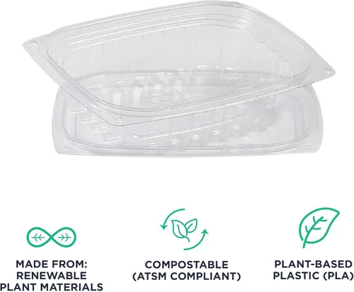 Vista 4 de ECO PRODUCTS Recipientes rectangulares transparentes compostables de 8 onzas con tapas, paquete de 100, preparación de comidas, hechos de plástico