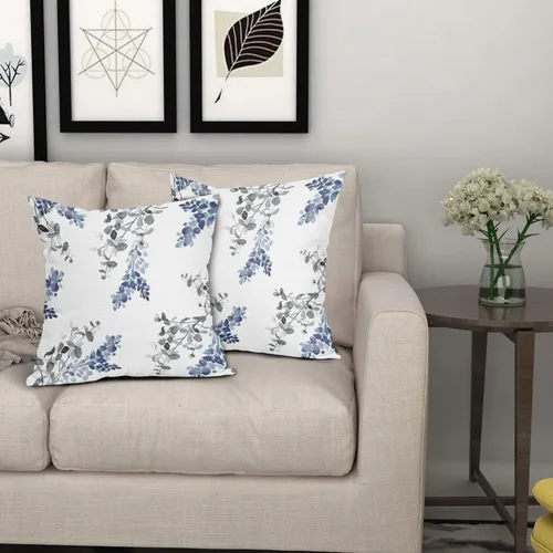 Vista 3 de Juego de 2 fundas de almohada azules y blancas de 18 x 18 pulgadas, fundas de almohada decorativas de hojas grises y grises, fundas de almohada