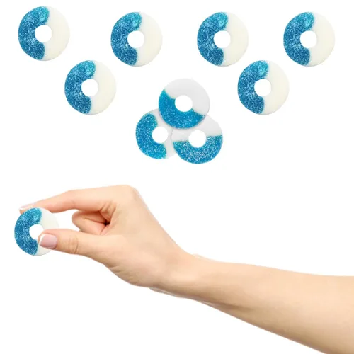 Vista 5 de Fruidles Anillos de goma de frambuesa azul, gomitas de sabores de frutas surtidos, aptas para alérgicos, sin OMG, sin edulcorantes artificiales