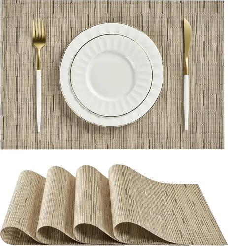 Vista 21 de Leetaltree - Juego de 4 manteles individuales beige, antideslizantes, resistentes al calor, para mesa de comedor, lavables, duraderos, de PVC