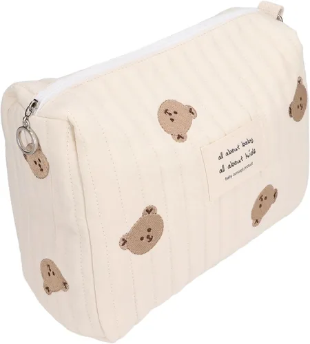 Vista 9 de Bolsa de pañales pequeña, bolsa de pañales acolchada de algodón con bonito patrón, bolsa de almacenamiento de pañales con ganchos para cochecito