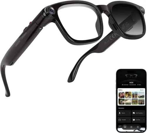 Lentes inteligentes AI con cámara de 8 MP, grabación de video 4K y foto, llamadas de audio y música Bluetooth 5.4, asistente de voz AI, grabación de