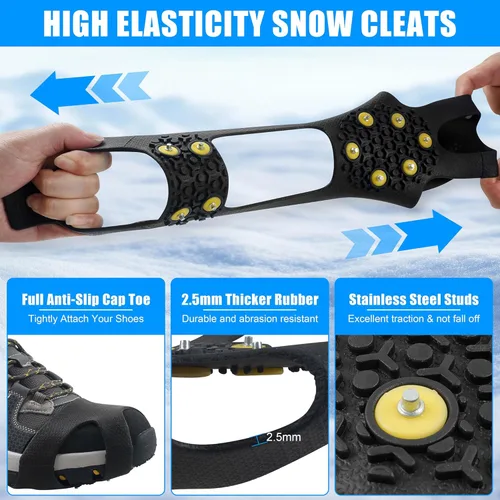 Vista 3 de Ice Snow Cleats for Shoes Boots Non Slip Ice Cleats Overshoe for Walking on Snow and Ice Rubber Crampons with 10-Stud Ice Rubber Cleats Slip-on