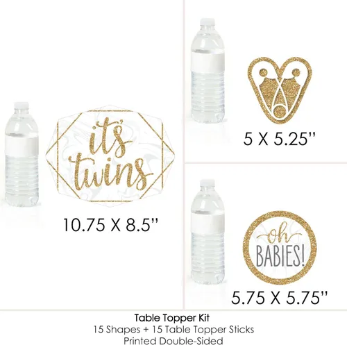 Vista 7 de Big Dot of Happiness It's Twins - Juego de 15 palos de centro de mesa para baby shower Gold Twins