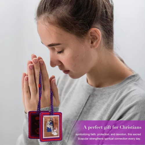 Vista 7 de TALPGOD Púrpura Escapularios Católicos Escapulario Católico Marie Julie Jahenny de Bendición con Protección Cruz del Perdón y Medalla de Nuestra