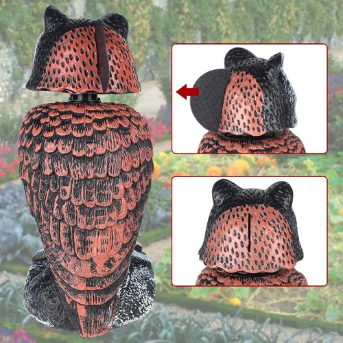 Vista 3 de Hausse Paquete de 2 Señuelos de Búho Falso Espantapájaros Escultura, Disuasivos de Aves de Búho de Plástico con Cabeza Giratoria, Repelente