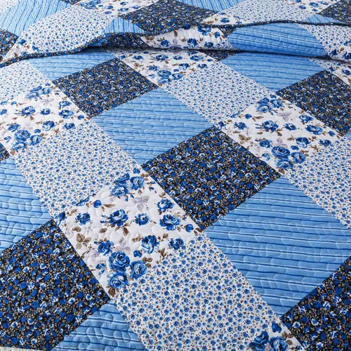 Vista 5 de HoneiLife - Juego de cama de dos piezas, tamaño individual, de microfibra, reversible, de retazos, estilo floral, todas las estaciones