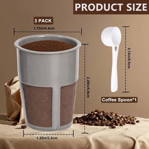 Vista 4 de Podoy K400 Reusable Coffee Filter Inner Compatible with Keurigg My K Cup 2.0 K250 K300/350/375 /450/475 Grey Universal Reusable Filter with Coffee