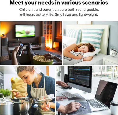 Vista 8 de Monitor de audio para bebés con batería recargable, walkie talkies para niños con conversación bidireccional y sonido claro, rango de 1000 pies
