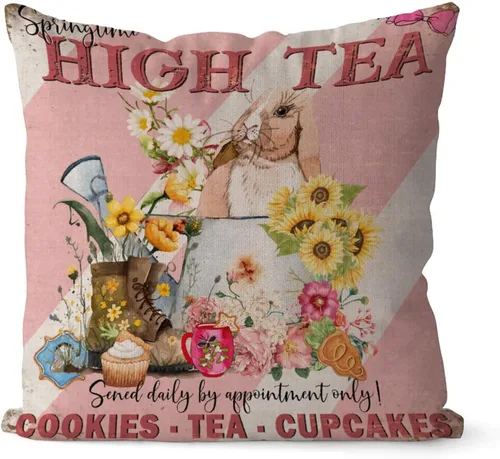 Vista 48 de Fundas de almohada vintage de conejo de Pascua, flores de primavera, huevos de Pascua, Navidad, 16 x 16 pulgadas, funda de almohada de lino