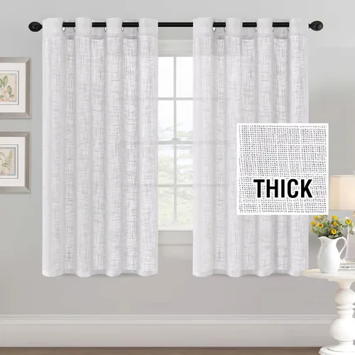 Vista 17 de Cortinas de lino natural mezclado con lino para sala de estar, cortinas texturizadas de lino de arpillera, cortinas filtrantes de luz, cortinas