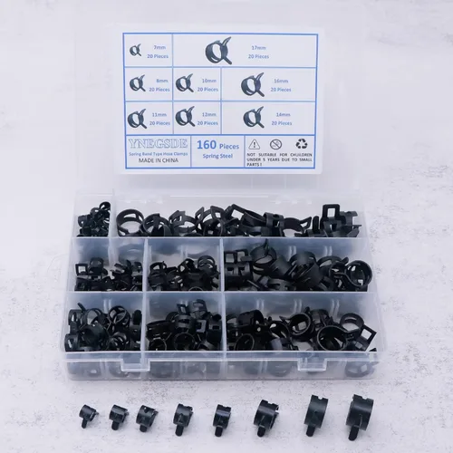 Vista 6 de Abrazadera de manguera de vacío de silicona para manguera de vacío de presión de baja presión, kit surtido de abrazaderas de aire -160 piezas