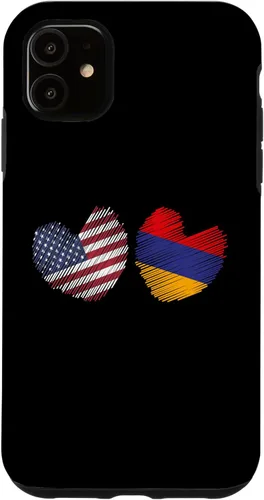 Vista 5 de Funda con diseño de corazón de bandera armenia para iPhone 14 Armenia USA Heart American Flag