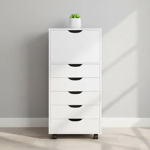 Vista 193 de Naomi Home Cómoda de 5 cajones para dormitorio, alta y elegante, con ruedas y estantes de almacenamiento, pequeña para guardarropa, para maquillaje