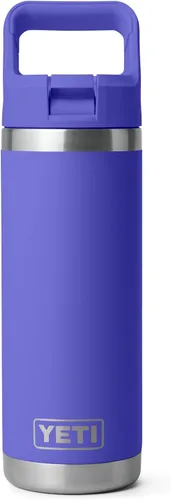 Vista 43 de YETI Rambler Botella de 18 onzas, aislada al vacío, de acero inoxidable con tapa de popote a juego de colores, rojo rescate