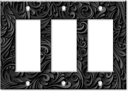 Vista 12 de Art Plates - Placa de interruptor basculante de doble banda (Decora - GFCI) - Placa decorativa de pared de metal - Estampado floral negro